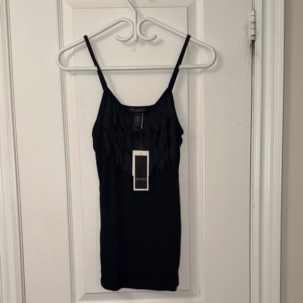 Design History Black Camisole with Ruffle Detail